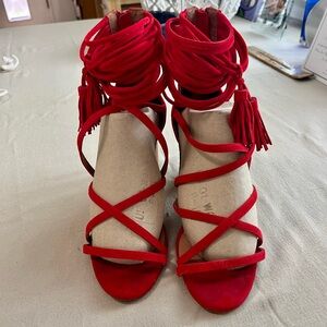 Jeffrey Campbell DESPINA Red Suede Strappy Heeled Sandals